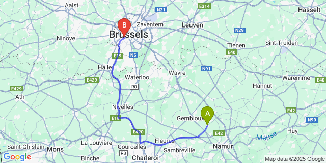 Map: Brussels Midi Train Station to La Bruyère