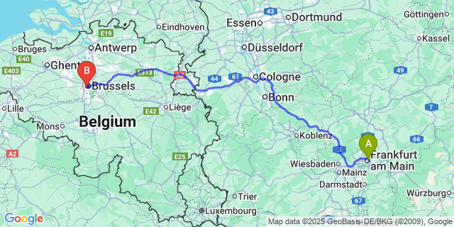 Map: Brussels Midi Train Station to Ostend