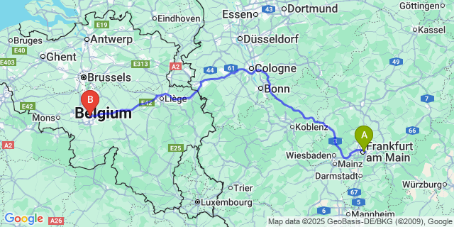Map: Charleroi Airport Brussels South (CRL) to Ostend