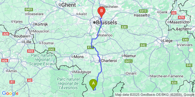 Map: Brussels Zaventem Airport (BRU) to Virelles