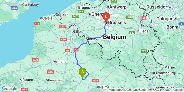 Map: Brussels Midi Train Station to Aisne