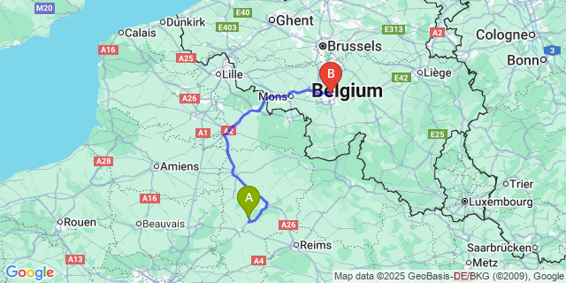 Map: Charleroi Airport Brussels South (CRL) to Aisne