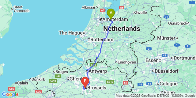 Map: Brussels Midi Train Station to Allmere