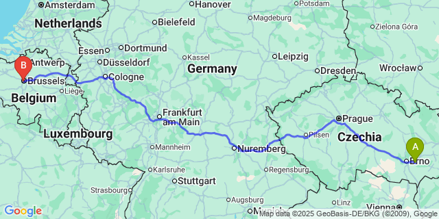Map: Brussels Midi Train Station to Austerlitz