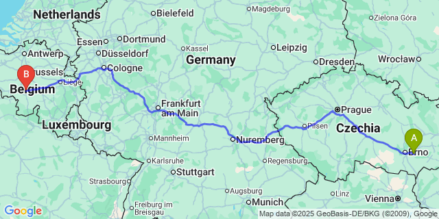 Map: Charleroi Airport Brussels South (CRL) to Austerlitz