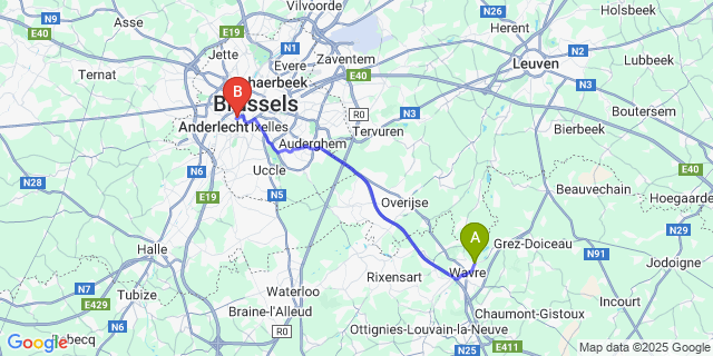 Map: Brussels Midi Train Station to Basse-Wavre