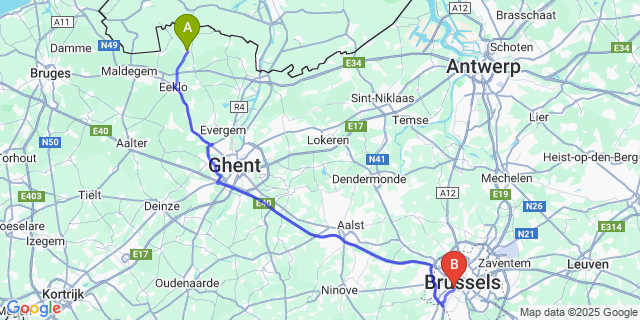 Map: Brussels Midi Train Station to Bentille