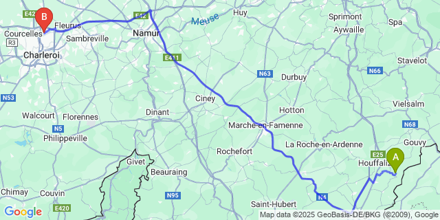 Map: Charleroi Airport Brussels South (CRL) to Bernistap
