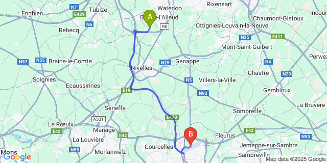 Map: Charleroi Airport Brussels South (CRL) to Bois-Seigneur-Isaac