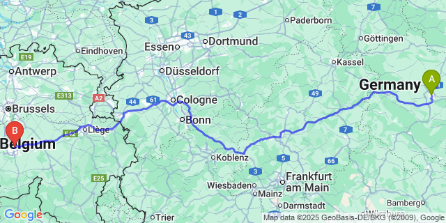 Map: Charleroi Airport Brussels South (CRL) to Born
