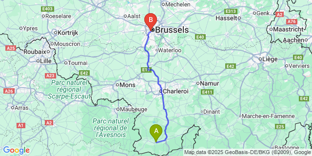 Map: Brussels Midi Train Station to Boutonville