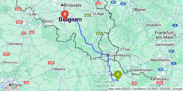 Map: Charleroi Airport Brussels South (CRL) to Chenois