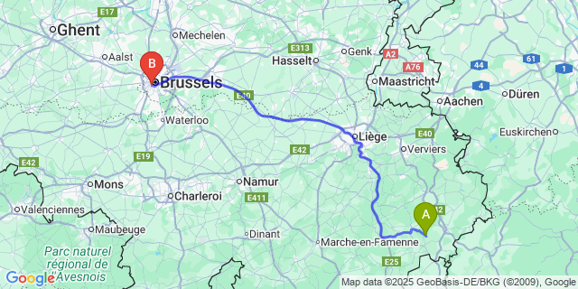 Map: Brussels Midi Train Station to Commanster