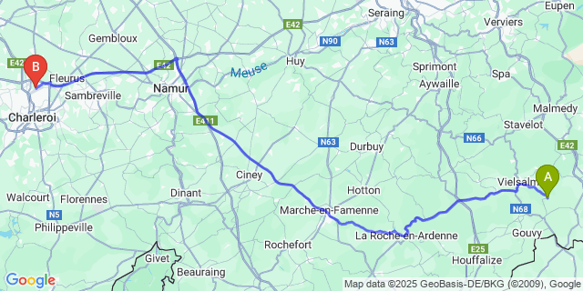 Map: Charleroi Airport Brussels South (CRL) to Commanster