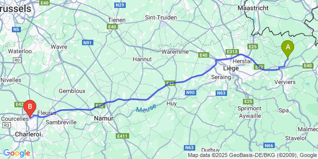 Map: Charleroi Airport Brussels South (CRL) to Crawhez