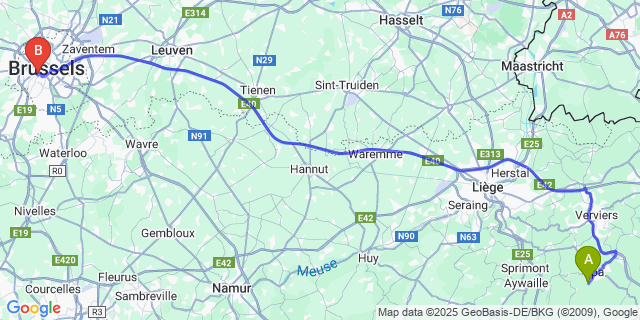 Map: Brussels Midi Train Station to Creppe