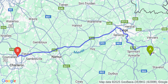 Map: Charleroi Airport Brussels South (CRL) to Creppe