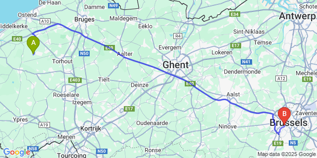 Map: Brussels Midi Train Station to De Mokker