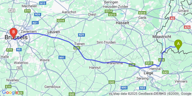 Map: Brussels Midi Train Station to De Plank
