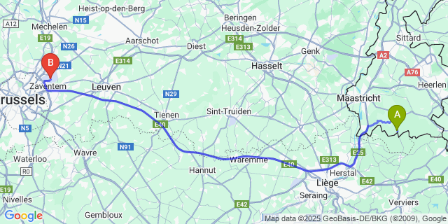 Map: Brussels Zaventem Airport (BRU) to De Plank