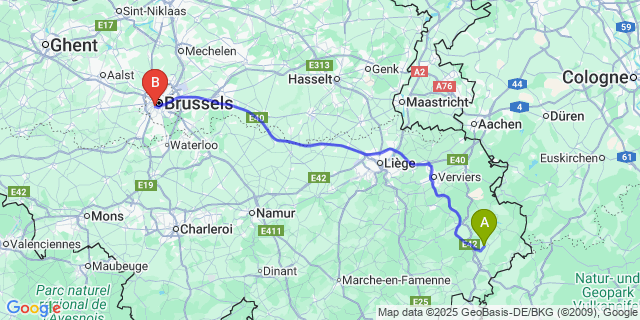 Map: Brussels Midi Train Station to Deidenberg