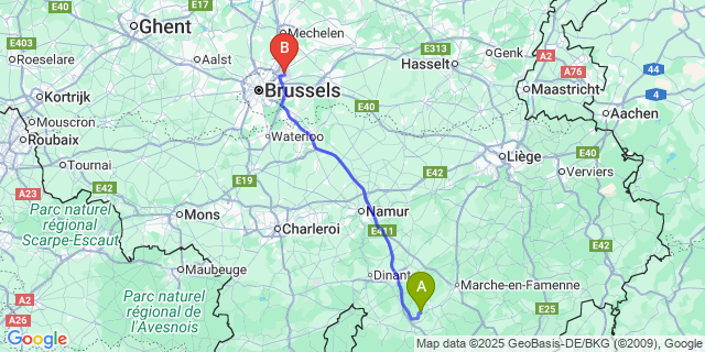Map: Brussels Zaventem Airport (BRU) to Eprave