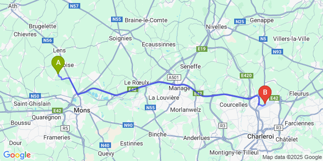 Map: Charleroi Airport Brussels South (CRL) to Erbisœul