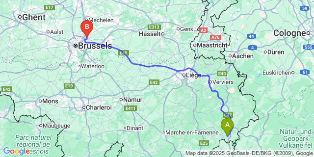 Map: Brussels Zaventem Airport (BRU) to Espeler