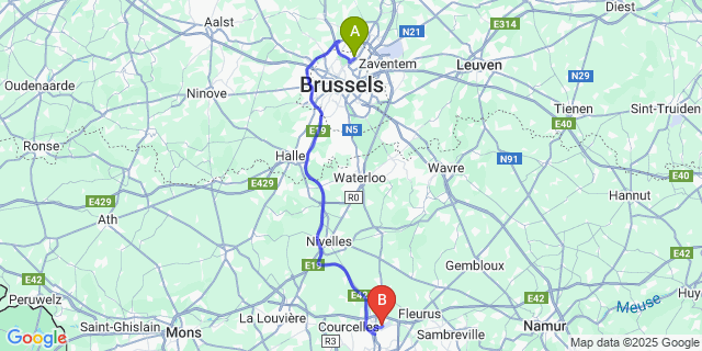 Map: Charleroi Airport Brussels South (CRL) to Fairon