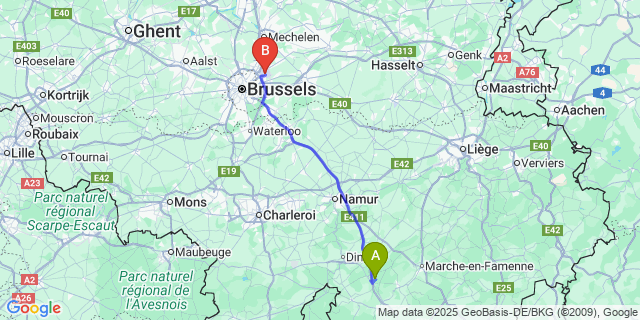 Map: Brussels Zaventem Airport (BRU) to Fenffe