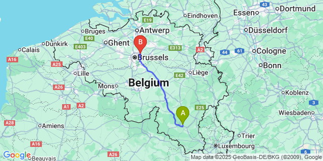 Map: Brussels Zaventem Airport (BRU) to Flohimont