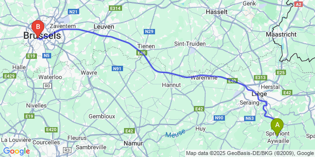 Map: Brussels Midi Train Station to Florze