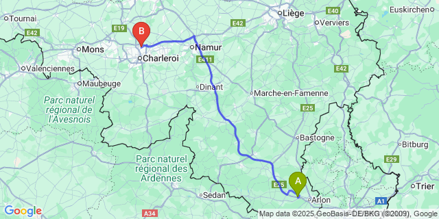 Map: Charleroi Airport Brussels South (CRL) to Fouches