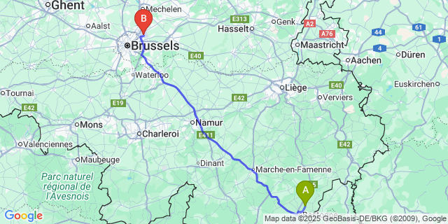 Map: Brussels Zaventem Airport (BRU) to Foy