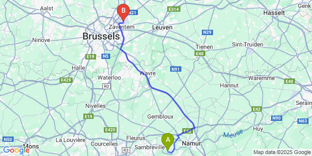 Map: Brussels Zaventem Airport (BRU) to Franiere