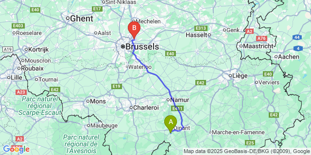 Map: Brussels Zaventem Airport (BRU) to Freyr