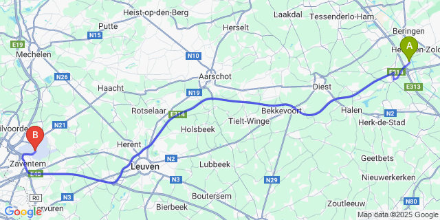 Map: Brussels Zaventem Airport (BRU) to Genenbos