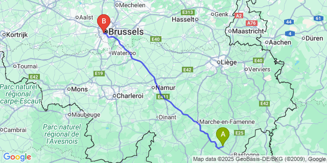 Map: Brussels Midi Train Station to Givroulle