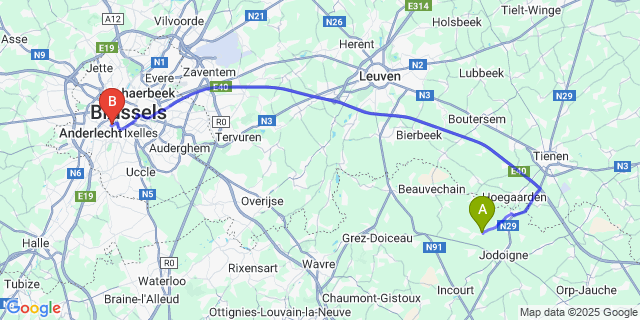Map: Brussels Midi Train Station to Gobertange