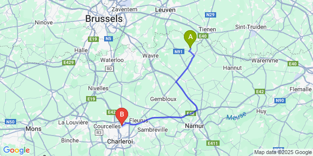 Map: Charleroi Airport Brussels South (CRL) to Gobertange