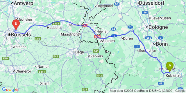 Map: Brussels Zaventem Airport (BRU) to Geromont