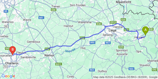 Map: Charleroi Airport Brussels South (CRL) to Halloux