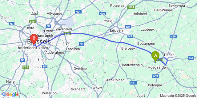 Map: Brussels Midi Train Station to Hauthem
