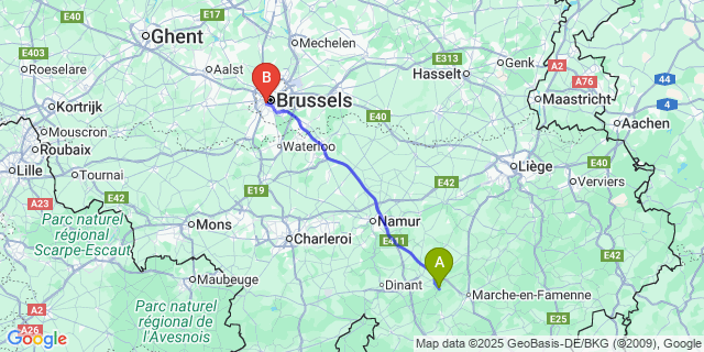 Map: Brussels Midi Train Station to Haversin
