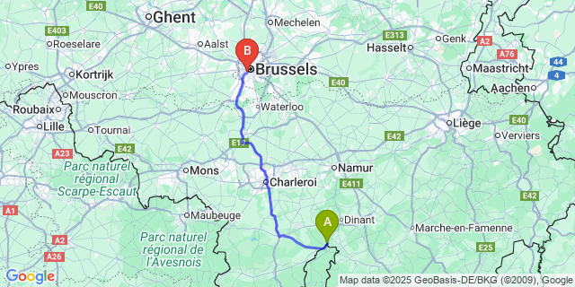 Map: Brussels Midi Train Station to Heer-Agimont