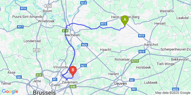 Map: Brussels Zaventem Airport (BRU) to Heist-Goor