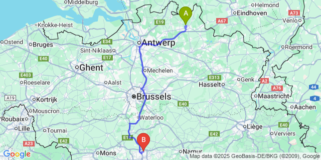 Map: Charleroi Airport Brussels South (CRL) to Heizijde