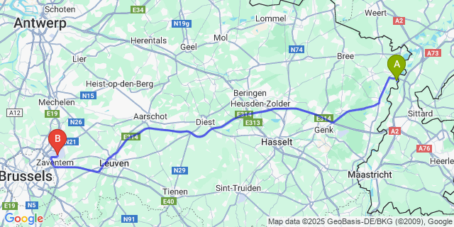 Map: Brussels Zaventem Airport (BRU) to Heppeneert