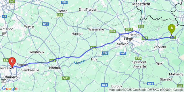 Map: Charleroi Airport Brussels South (CRL) to Herbesthal