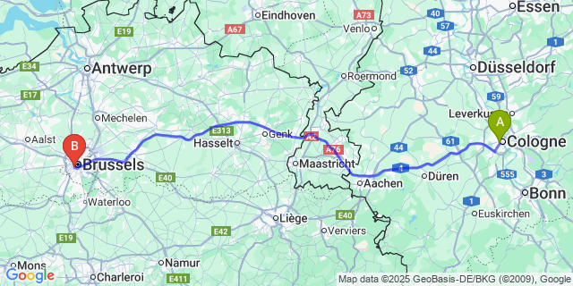 Map: Brussels Midi Train Station to Herbricht
